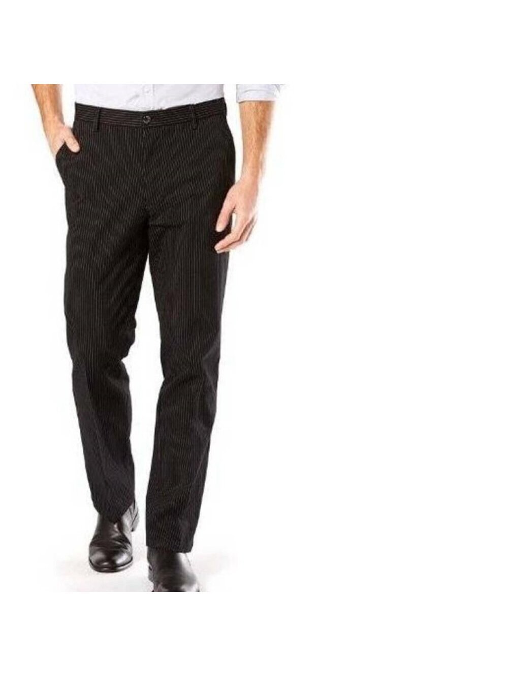 Mens Dockers D2 Pants 34x29 Black Checked Stretch Flat Front Creased Khaki Dress